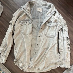 American eagle light wash distressed womens button up top size med